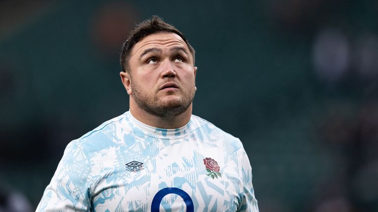 LONDON, ENGLAND - NOVEMBER 09: England...s Jamie George warming up before the start of the match during the Autumn Nations Series 2025 match between England and Australia at Allianz Stadium on November 09, 2024 in London, England. (Photo by Andrew Kearns - CameraSport via Getty Images)