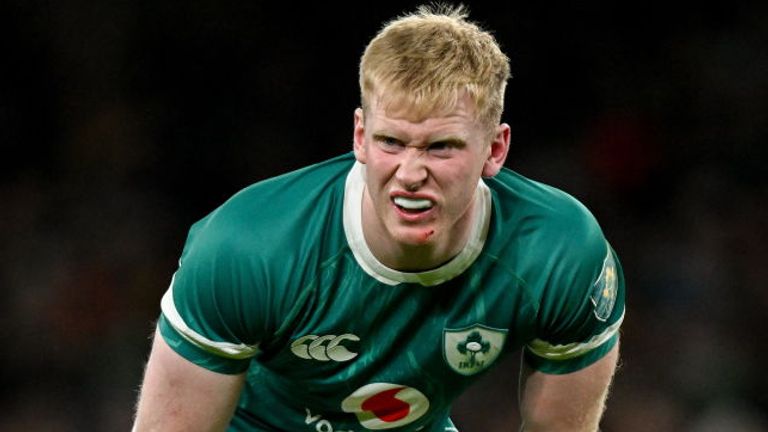 Dublin , Ireland - 15 November 2024; Jamie Osborne of Ireland during the Autumn Nations Series match between Ireland and Argentina at the Aviva Stadium in Dublin. (Photo By Brendan Moran/Sportsfile Photo by Brendan Moran/Sportsfile via Getty Images)