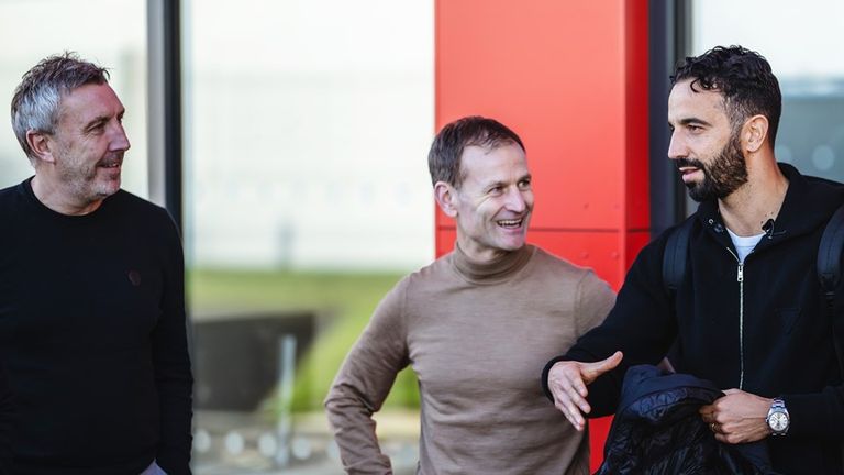 Technical director Jason Wilcox and sporting director Dan Ashworth in discussion with Amorim at Carrington