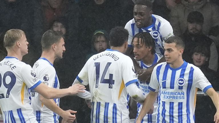 Joao Pedro celebrates scoring their side's first goal of the game