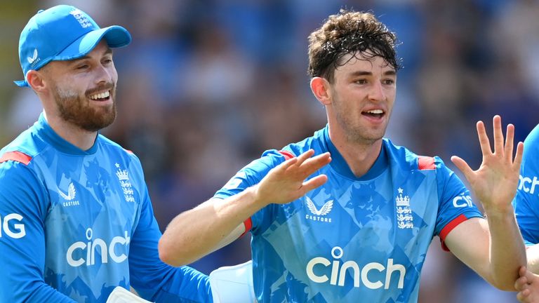 John Turner celebrates taking his first England wicket in the second ODI against West Indies (Getty Images)