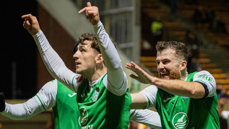 Hibernian's Josh Campbell celebrates scoring to make it 3-0 