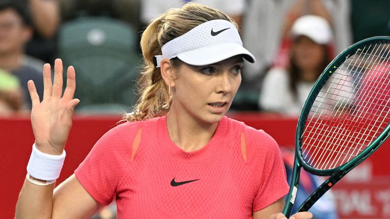 Britain's Katie Boulter gestures to Russia's Diana Shnaider during the women's singles final of the Hong Kong Tennis Open in Hong Kong on November 3, 2024. (Photo by Peter PARKS / AFP)