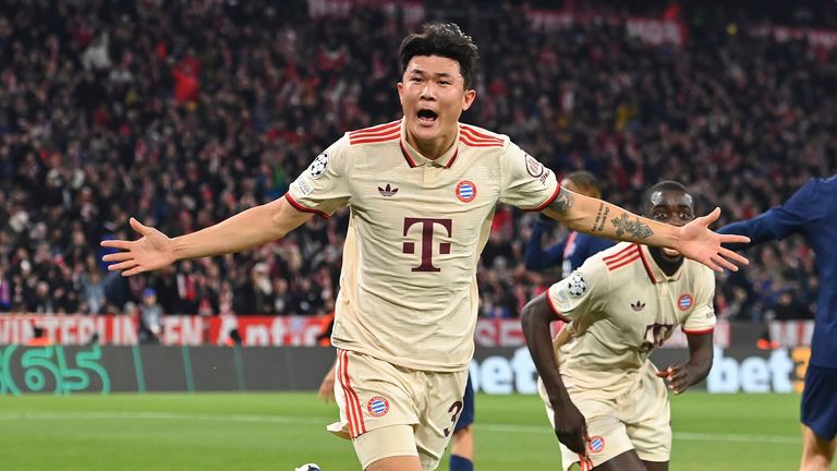 Minjae celebrates the only goal of the game for Bayern