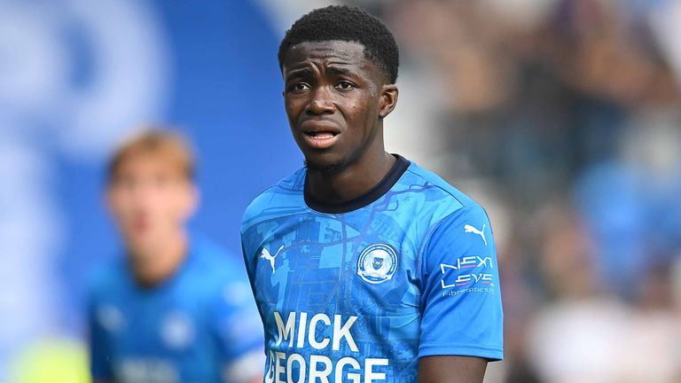 Kwame Poku (11 Peterborough United) looks on during the Sky Bet League 1 match between Peterborough and Wrexham at London Road in Peterborough, England, on August 31, 2024. (Photo by MI News/NurPhoto)