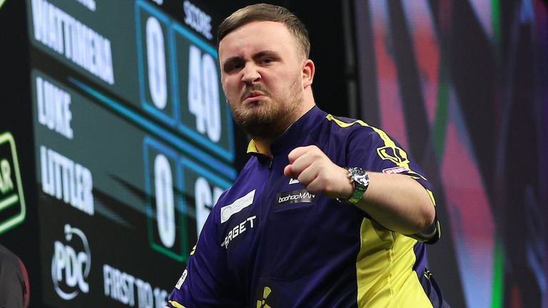 Luke Littler celebrates during his brilliant quarter-final display against Jermaine Wattimena (pic: PDC)