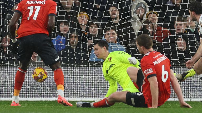 Mark McGuinness scores Luton's match-winning goal