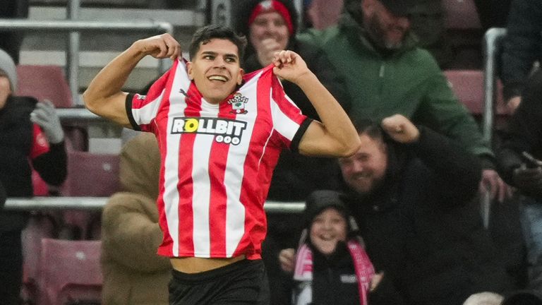 Southampton's Mateus Fernandes celebrates after scoring (AP Photo/Sean Ryan)