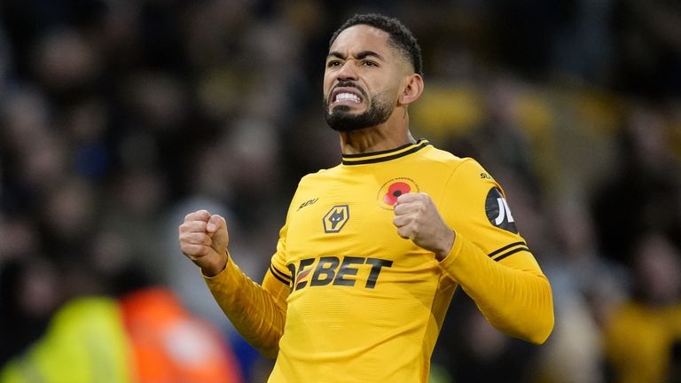 Matheus Cunha celebrates scoring Wolves' second goal