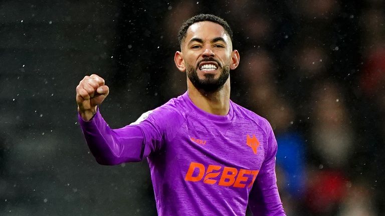 Matheus Cunha celebrates after scoring Wolves' equaliser