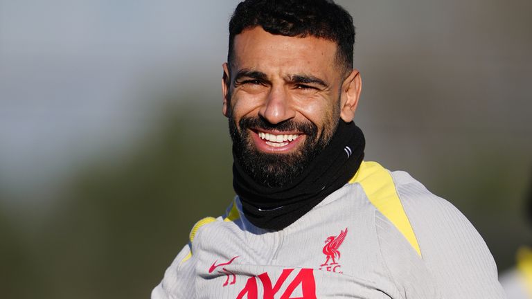 Liverpool's Mohamed Salah during a training session at the club's AXA Training Centre