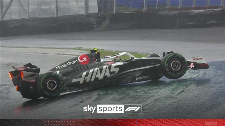 Haas driver Nico Hulkenberg struggled in the treacherous conditions as the virtual safety car was deployed at the Sao Paulo Grand Prix.