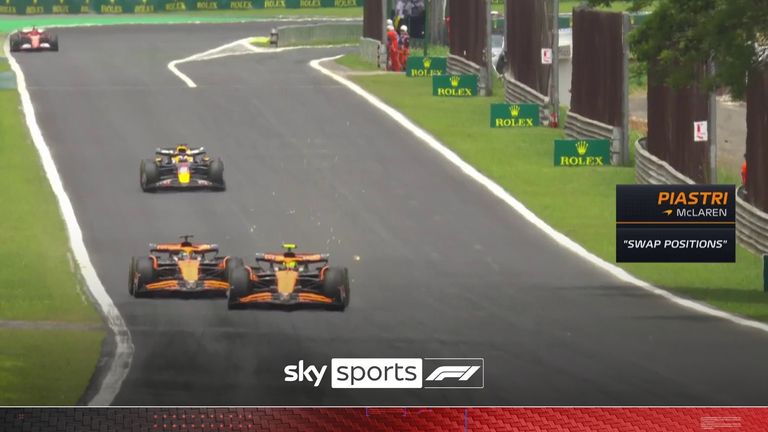 Oscar Piastri let his McLaren teammate Lando Norris through to take the race lead in the Sprint under the virtual safety car.