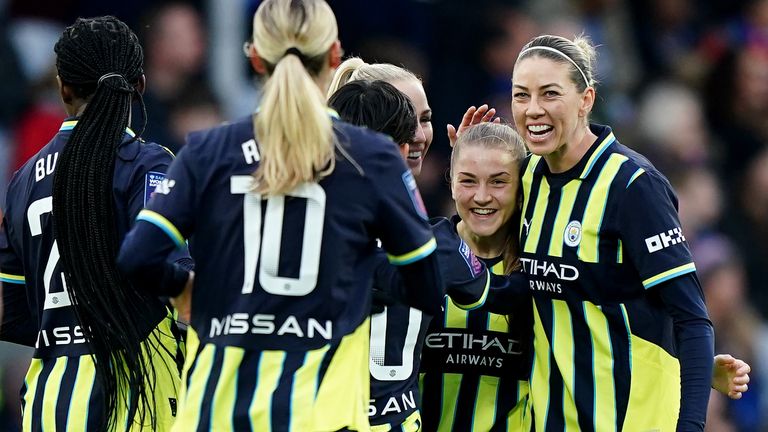 Jess Park (second right) is congratulated by her team mates