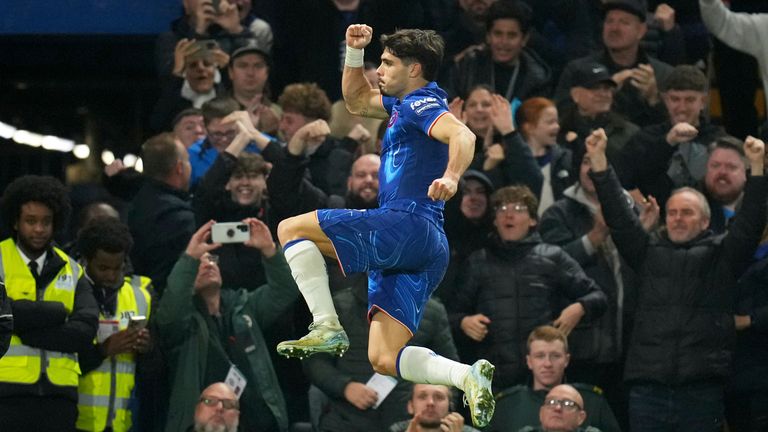 Pedro Neto celebrates Chelsea's equaliser (AP Photo/Kirsty Wigglesworth)