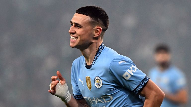 Phil Foden celebrates his start against Sporting