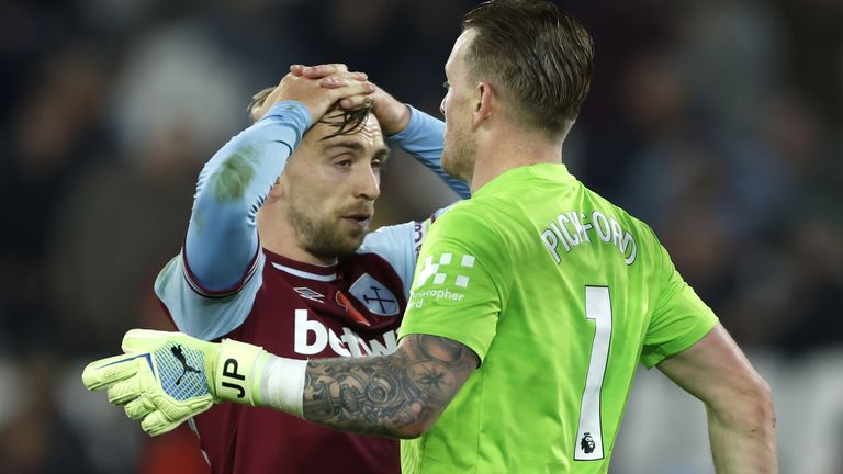 Jordan Pickford made a brilliant late save to deny West Ham