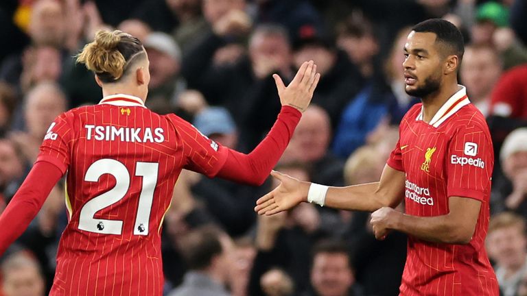 Cody Gakpo celebrates after scoring Liverpool's equaliser against Brighton