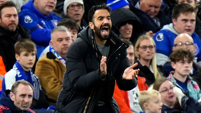 Ruben Amorim gestures on the touchline