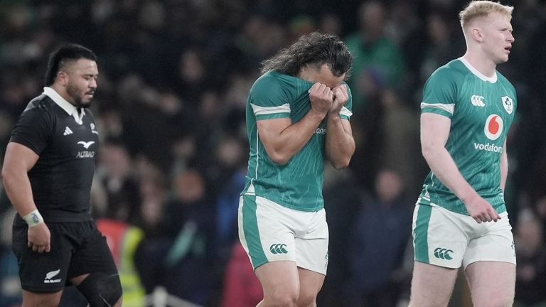 A dejected James Lowe after Ireland's loss to New Zealand