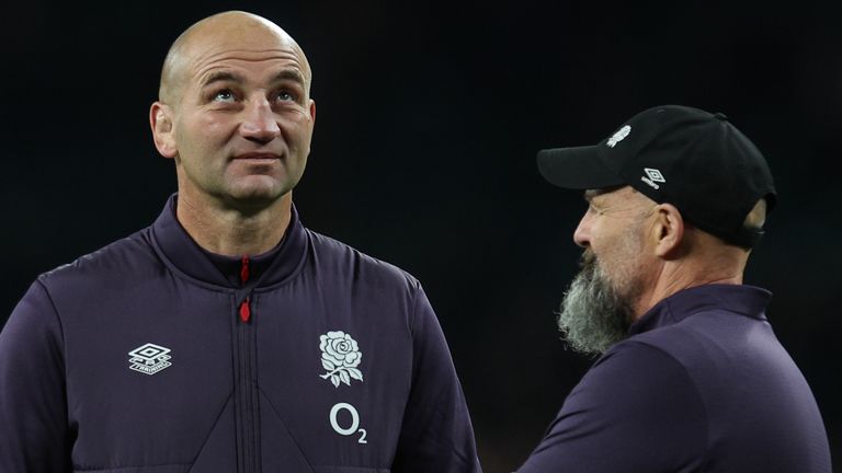 England head coach Steve Borthwick pictured with assistant coach Andrew Strawbridge after their Autumn Nations Series defeat to South Africa  