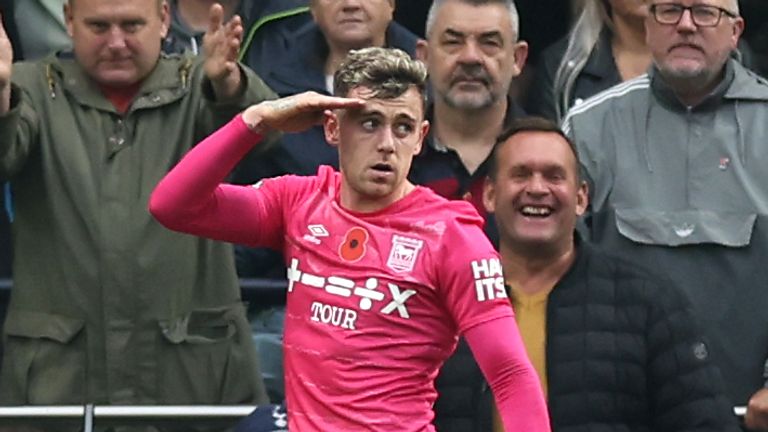 Ipswich Town's Sammie Szmodics celebrates his goal against Spurs