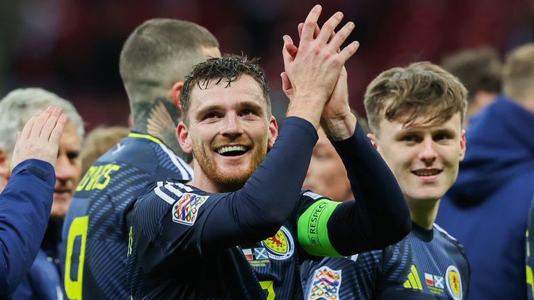 Scotland's Andy Robertson at full time during the UEFA Nations League 2024/25 League A Group A1 match between Poland and Scotland at the PGE Narodowy, on November 18, 2024, in Warsaw, Poland. (Photo by Craig Williamson / SNS Group)