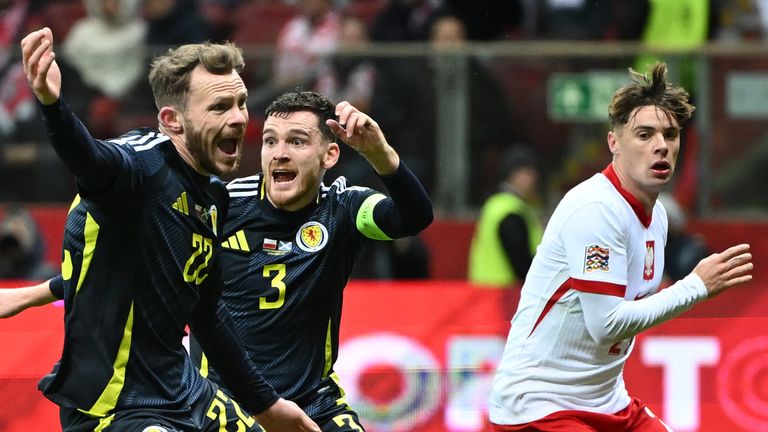 Scotland celebrate after Andy Robertson's dramatic winner against Poland in a crunch Nations League clash