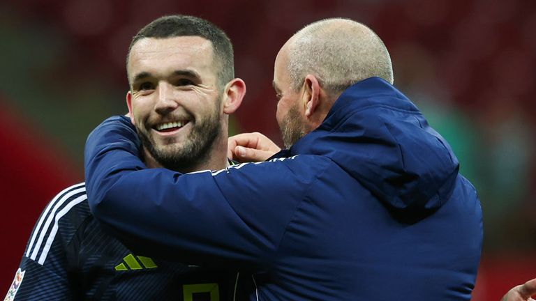 Scotland head coach Steve Clarke and John McGinn in Warsaw