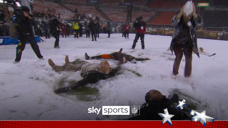 Jameis Winston and TNF crew snow angels