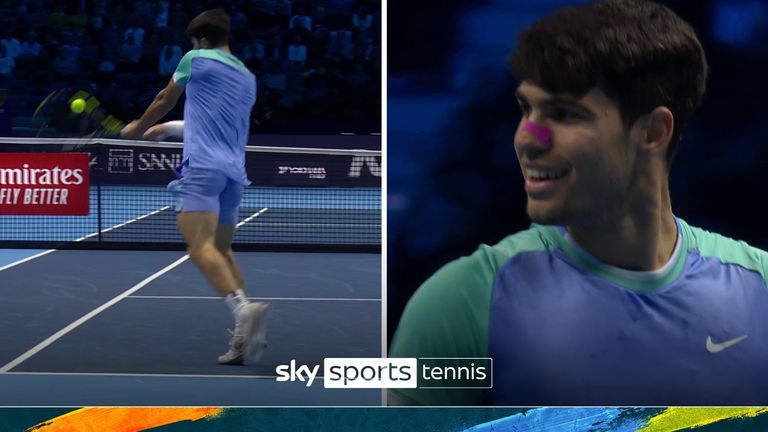 Carlos Alcaraz's brilliant backhand winner saw him move 5-3 ahead in the second set tie-break against Andrey Rublev at the ATP Finals.