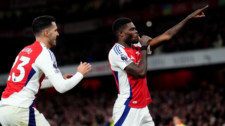 Thomas Partey (right) celebrates scoring Arsenal's second goal