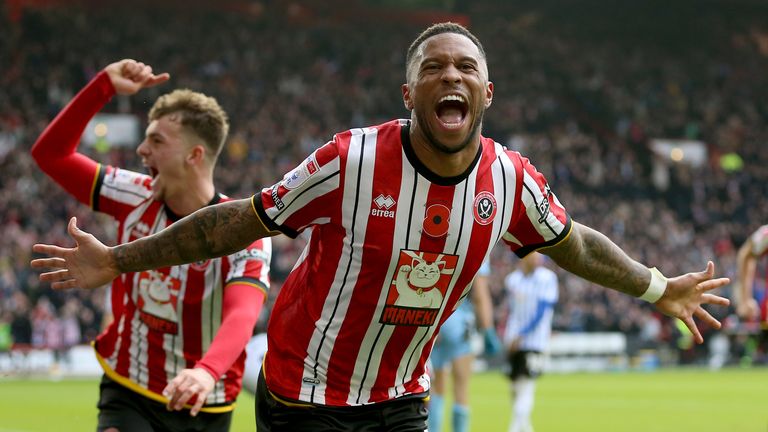 Tyrese Campbell celebrates scoring the opening goal of the Steel City derby