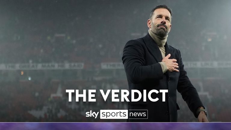 Manchester United's head coach Ruud van Nistelrooij cheers supporters at the end of the English Premier League soccer match between Manchester United and Leicester City, at the Old Trafford stadium in Manchester, England, Sunday, Nov.10, 2024.