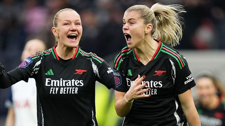 Alessia Russo celebrates after giving Arsenal an early lead at Spurs