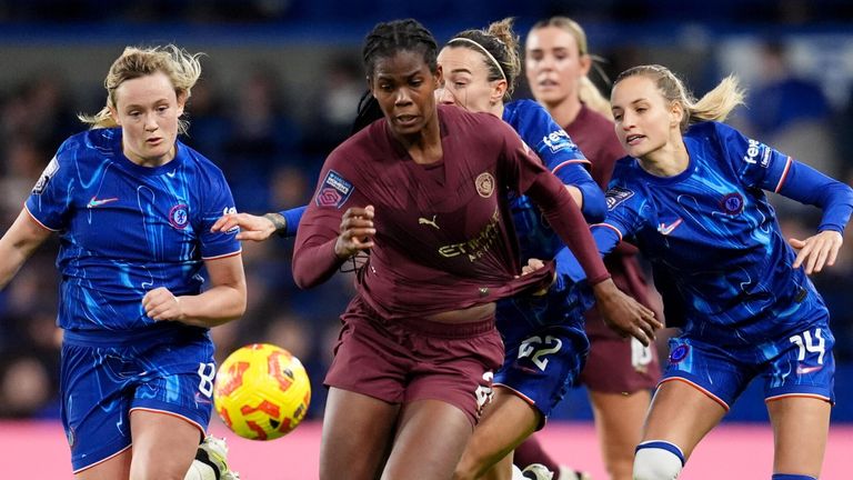 Khadija Shaw bursts through the Chelsea defence