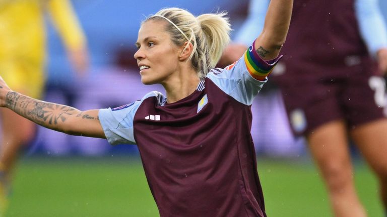 Rachel Daly celebrates after giving Aston Villa a 2-1 lead against Crystal Palace