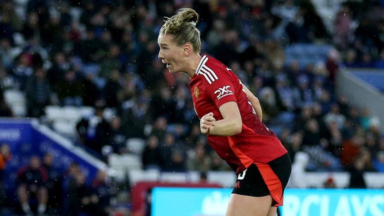 Elisabeth Terland heads Manchester United in front at Leicester