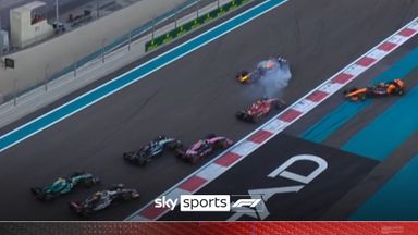 Race start CHAOS! Verstappen collides with Piastri before Perez spins out