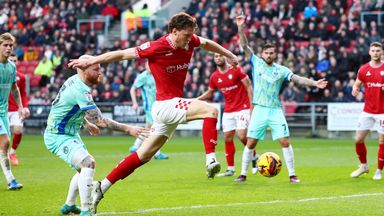 Rob Dickie scores Bristol City's third goal against Portsmouth