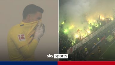 Fireworks stop play during St.Pauli vs Werder Bremen!