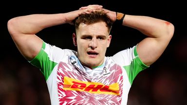 Oscar Beard reacts during Harlequins' 14-0 defeat at Gloucester