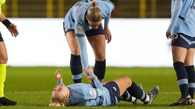 Alex Greenwood went down injured in the first half