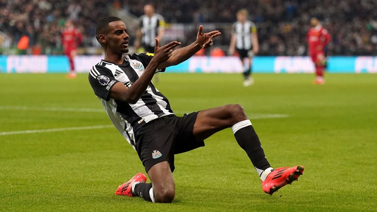 Newcastle United's Alexander Isak celebrates scoring their side's first goal of the game