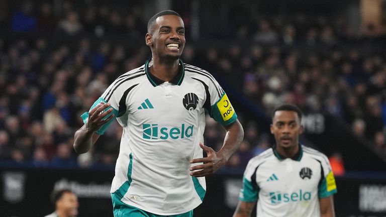 Alexander Isak celebrates scoring his hat-trick