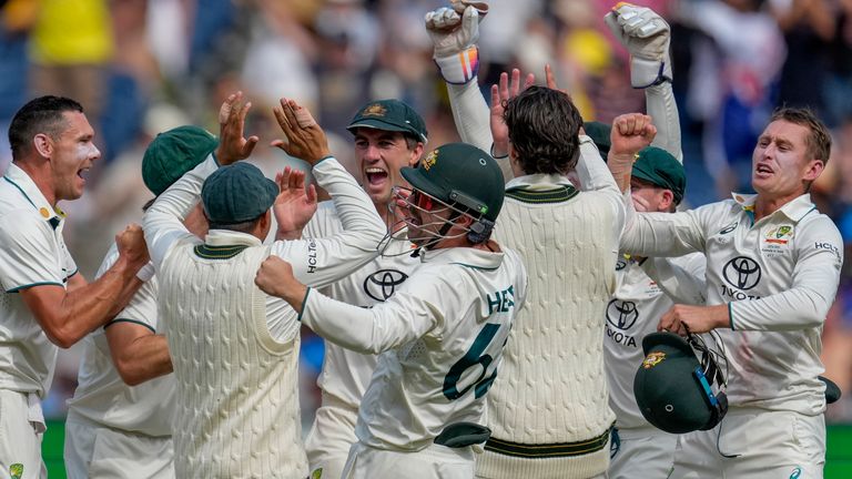 Australia celebrate victory in the fourth Test against India as they took a 2-1 series lead