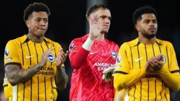 Bart Verbruggen (middle) apologises to the Brighton fans