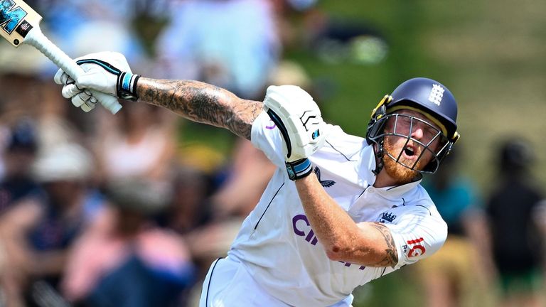 England captain Ben Stokes made 27 runs in the first innings of the third and final Test in Hamilton.