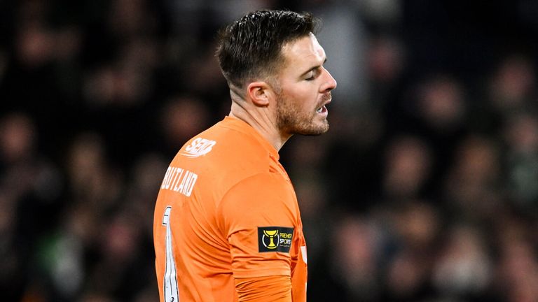 GLASGOW, SCOTLAND - DECEMBER 15: Rangers&#39; Jack Butland looks dejected during the Premier Sports Cup Final between Celtic and Rangers at Hampden Park, on December 15, 2024, in Glasgow, Scotland. (Photo by Rob Casey / SNS Group)