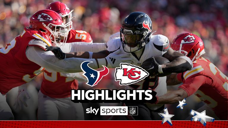 Houston Texans running back Joe Mixon (28) runs with the ball as a host of Kansas City Chiefs defend during the first half of an NFL football game Saturday, Dec. 21, 2024, in Kansas City, Mo. 